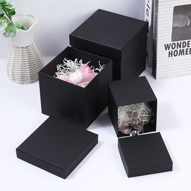 Black Large Square Gift Packaging Box With Top And Bottom Cover