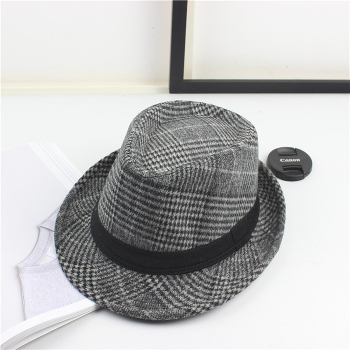 Small Stylish Top Hat Female Houndstooth Woolen Hat