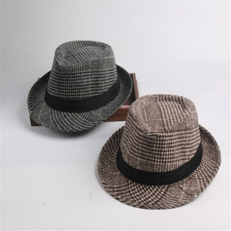 Small Stylish Top Hat Female Houndstooth Woolen Hat