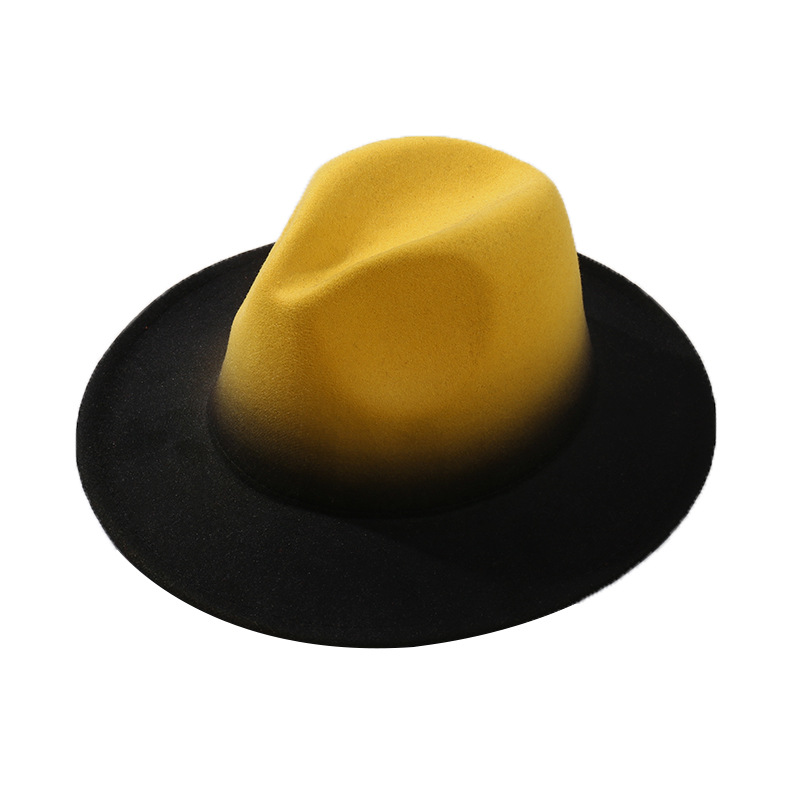 Fashion Gradient Color Fedora Hat Flat Brim Woolen Felt Hat