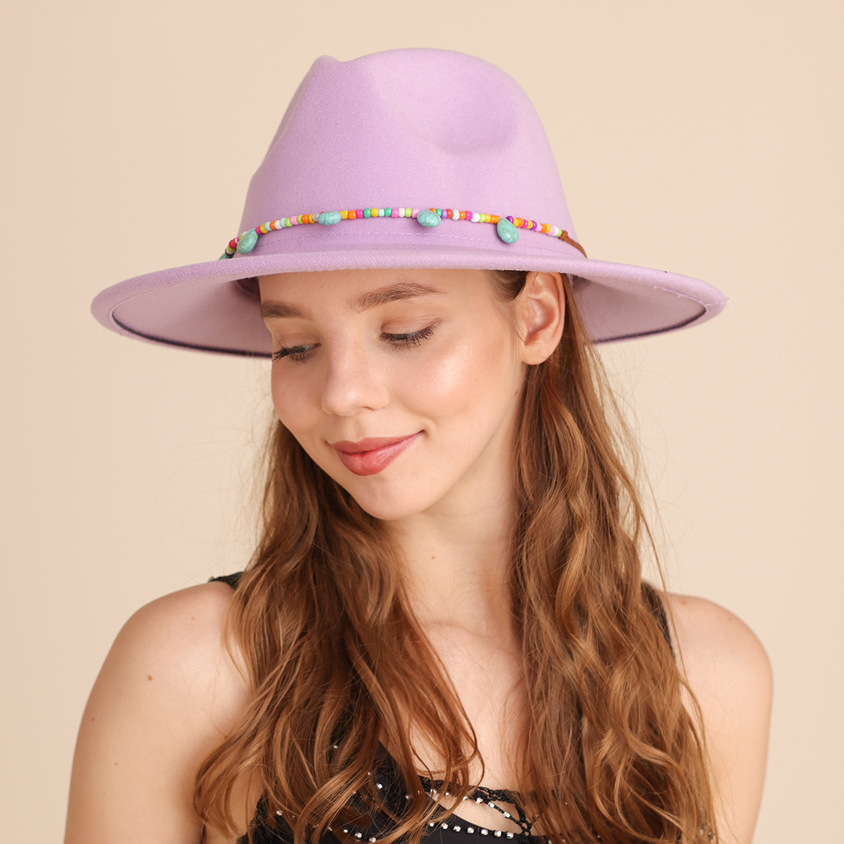 Western Cowboy Hat Woolen Cow Head Purple Women's Fedora Hat