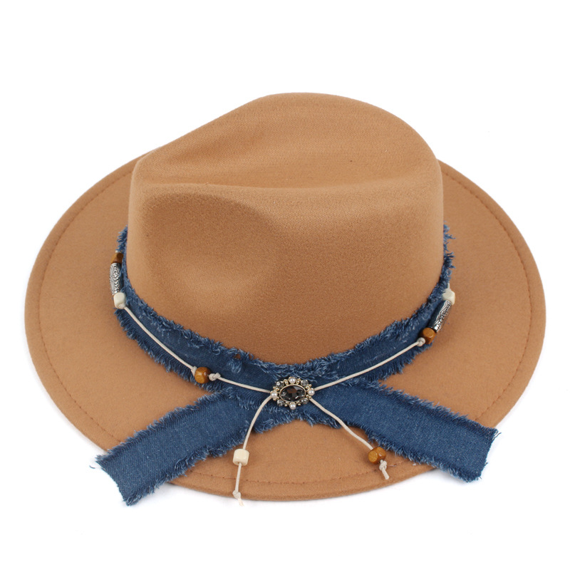 Women's Denim Blue Cloth Scarf Hat Woolen Hat