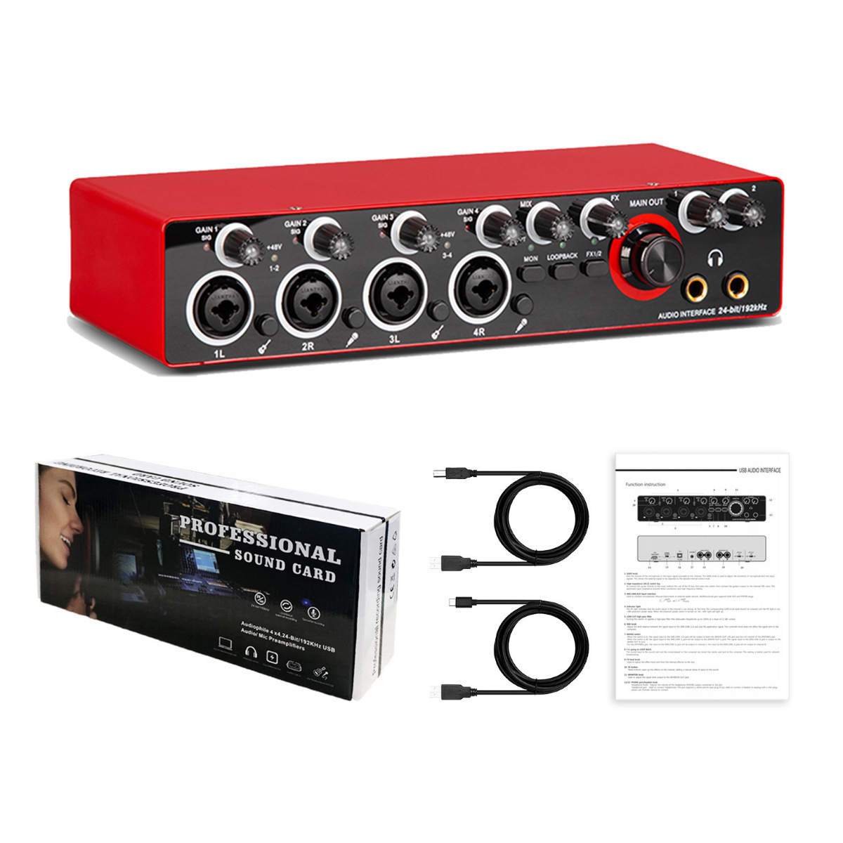 4-way Professional Computer Recording Sound Card Small External Driver-free Live Mixing Tuning Equipment MD44