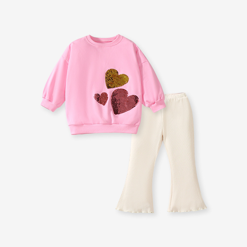 Long Sleeve Girls' Suit Cute Heart-shaped European And American Two-piece Suit