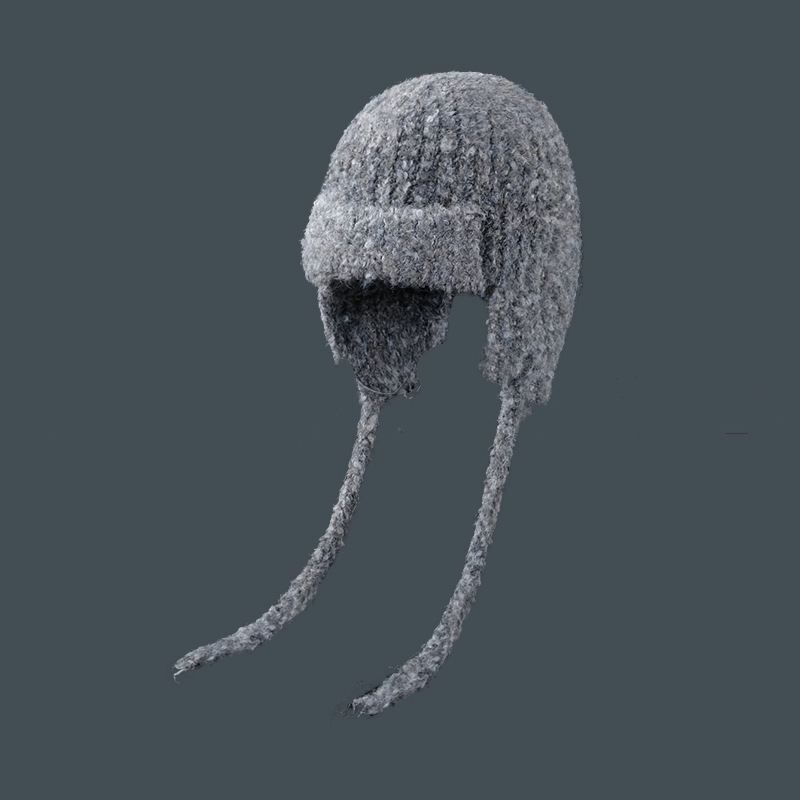 Knitted Lace-up Earmuffs Hat Women's Autumn And Winter Warm Face Small