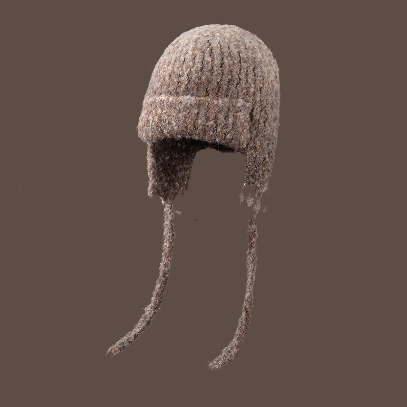 Knitted Lace-up Earmuffs Hat Women's Autumn And Winter Warm Face Small