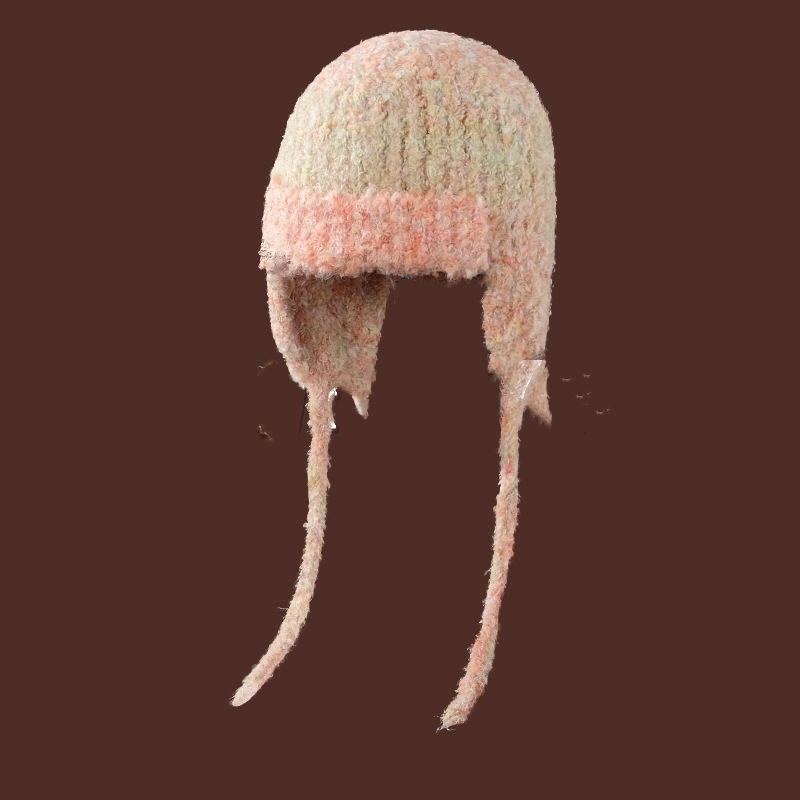 Knitted Lace-up Earmuffs Hat Women's Autumn And Winter Warm Face Small