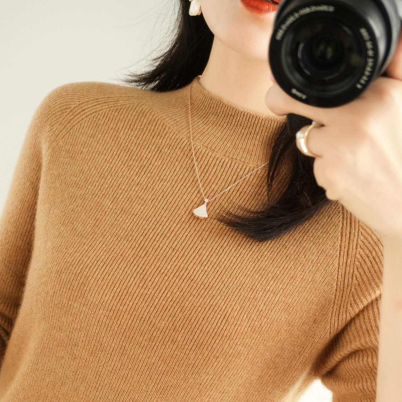 Wool Blended Autumn And Winter New Women's Mock-neck Mid-length Sleeve Knitwear