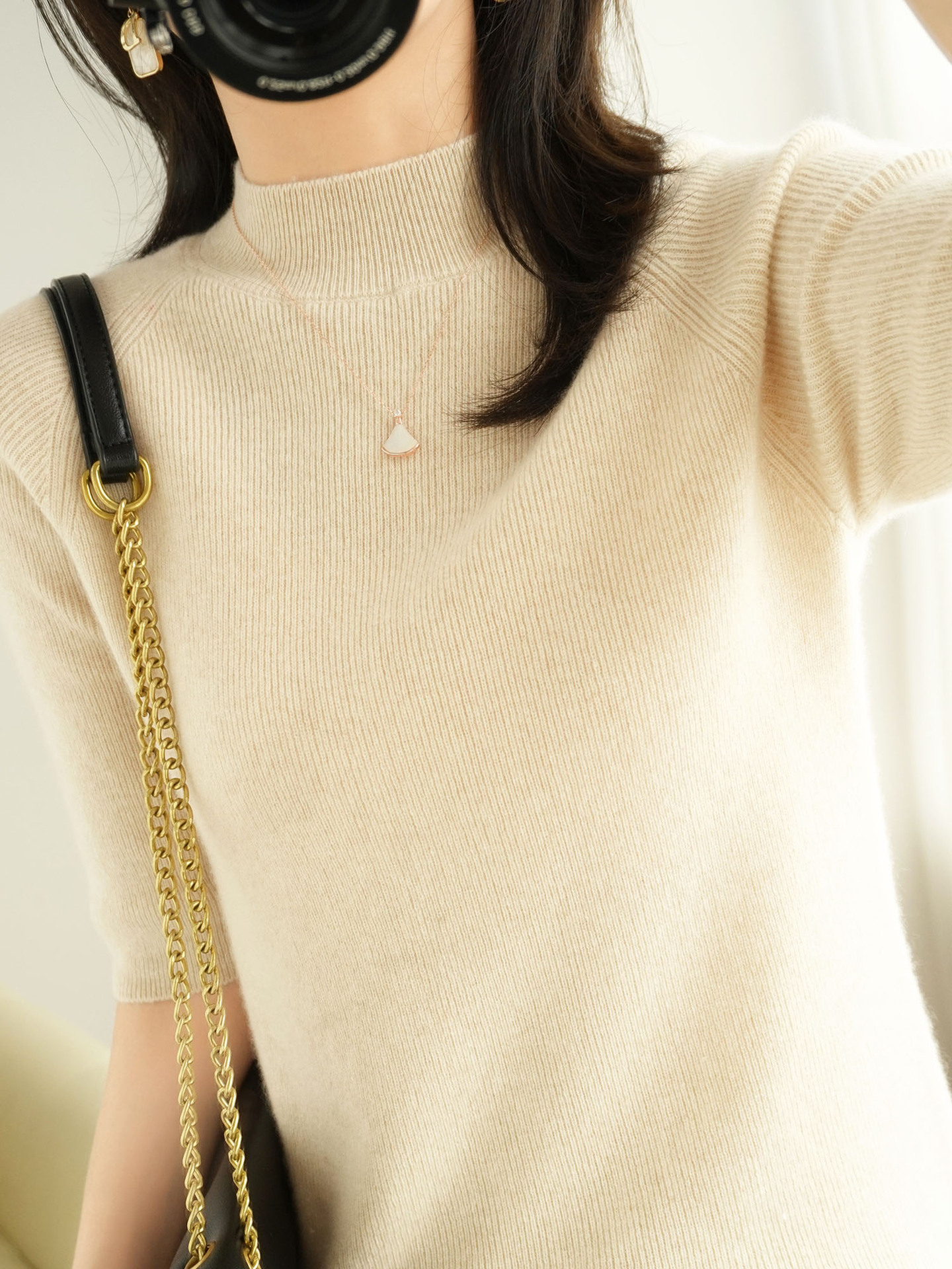 Wool Blended Autumn And Winter New Women's Mock-neck Mid-length Sleeve Knitwear