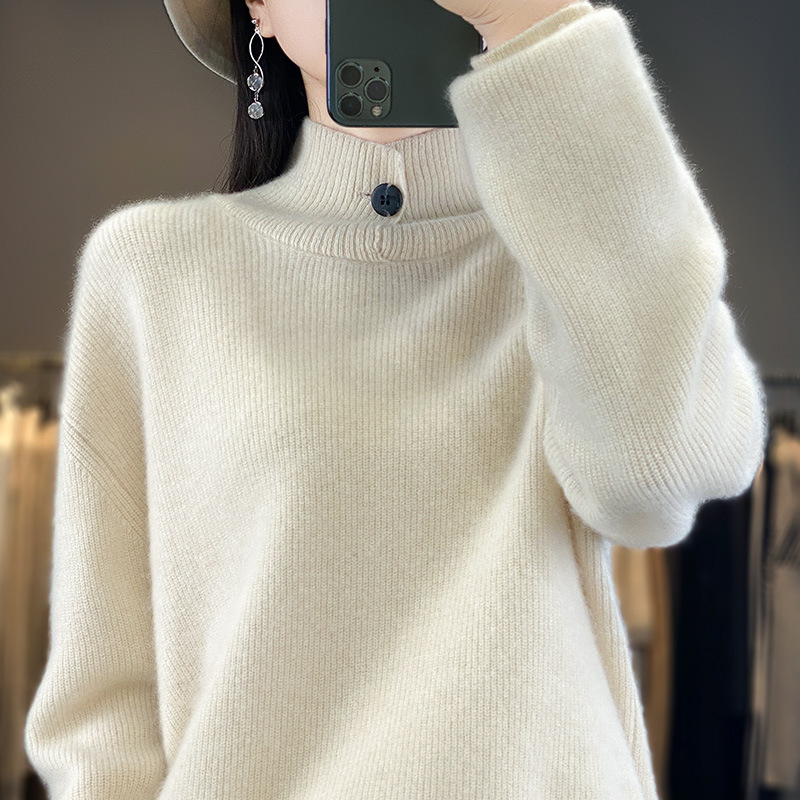 Women's Autumn And Winter Half-high Collar Wool Sweater Pullover