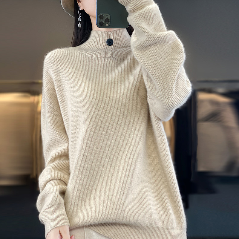 Women's Autumn And Winter Half-high Collar Wool Sweater Pullover