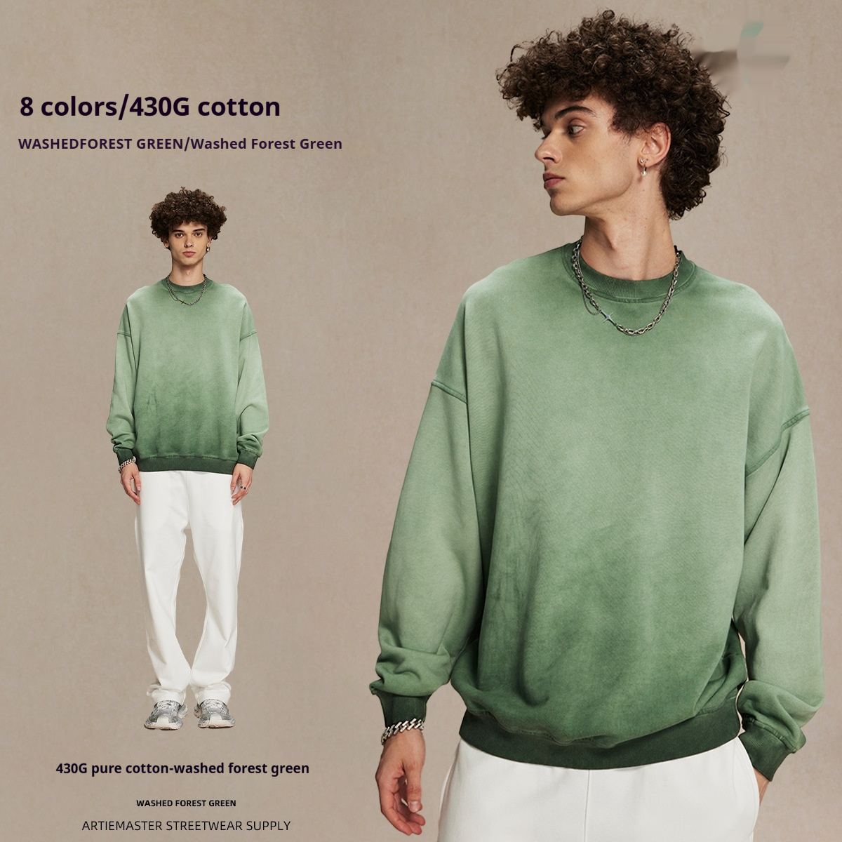 Men's Anti-bottom Fried Color Distressed Washed Wool Round Neck Sweater