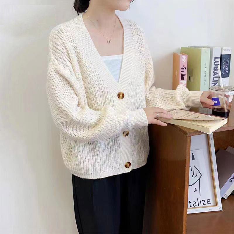 V-neck Loose And Lazy Style Base Knitting Cardigan Women's Top