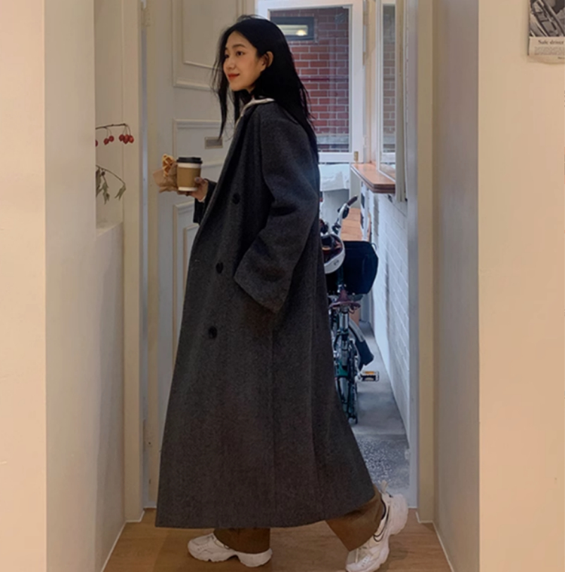 Ultra Long High-end Gray Front Shoulder Thick Tall Coat