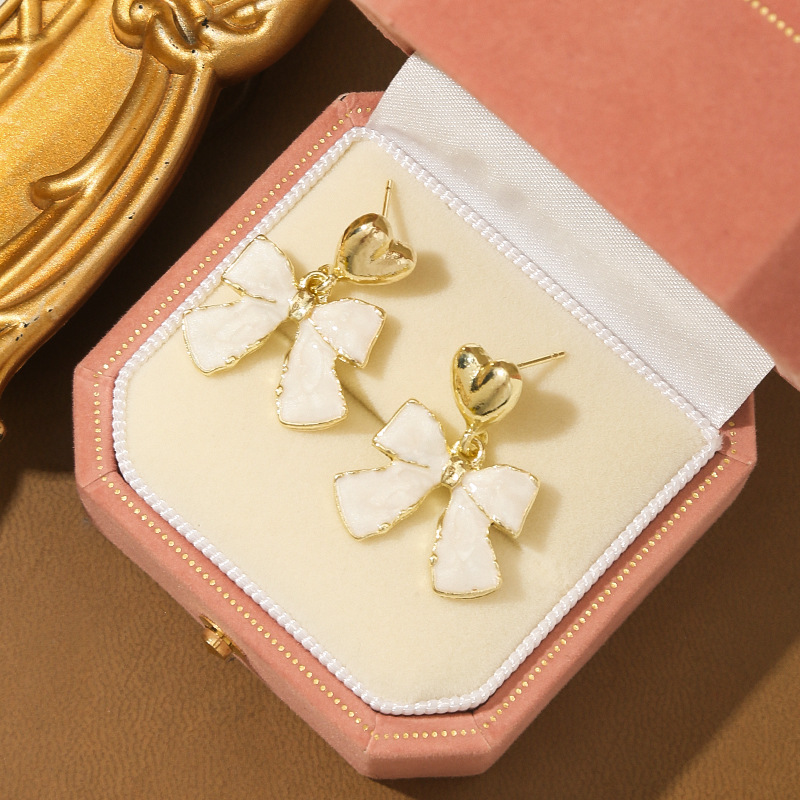 S925 Silver Needle Sweet Bow Love Earrings