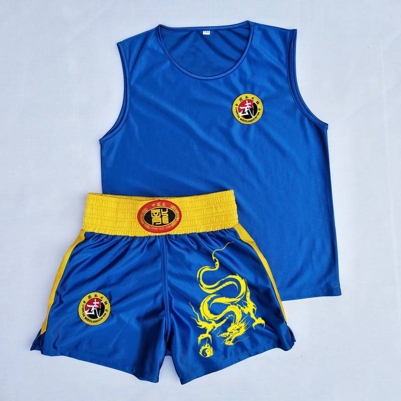 Men's And Women's Red And Black Sanda Shorts Martial Arts Dragon Pattern Boxing Suit