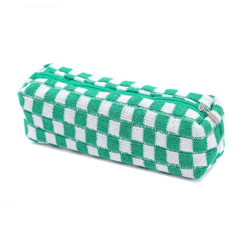 Korean-style Knitted Wool Chessboard Grid Pencil Case Simple Storage Bag