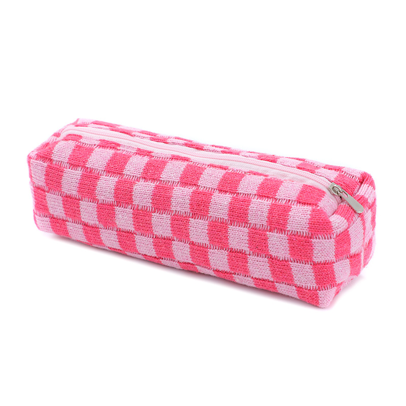Korean-style Knitted Wool Chessboard Grid Pencil Case Simple Storage Bag