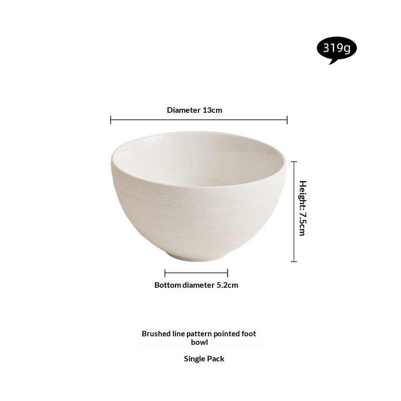 Household Single High-end Textured White Brushed Ceramic Rice Bowl