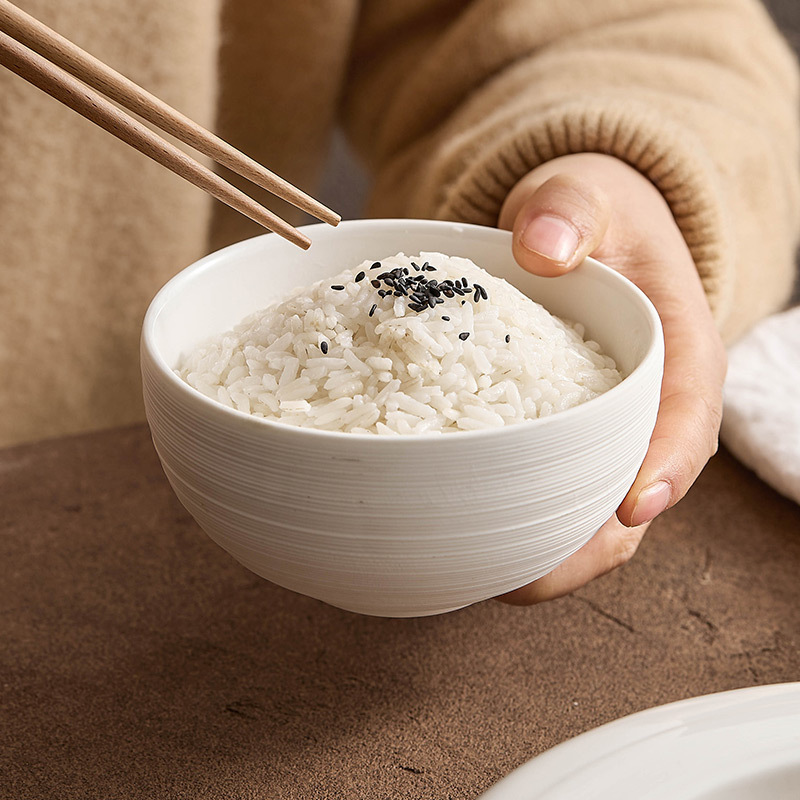 Household Single High-end Textured White Brushed Ceramic Rice Bowl