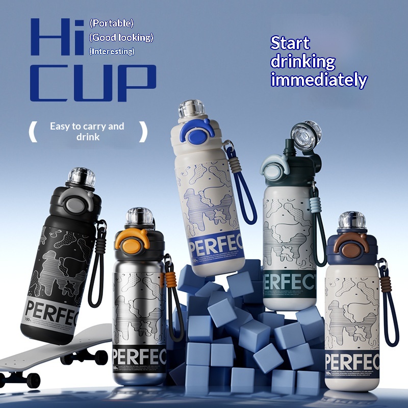 High Looks Sports Dual Use Straw Water Bottle With Carrying Strap For Mens Fitness