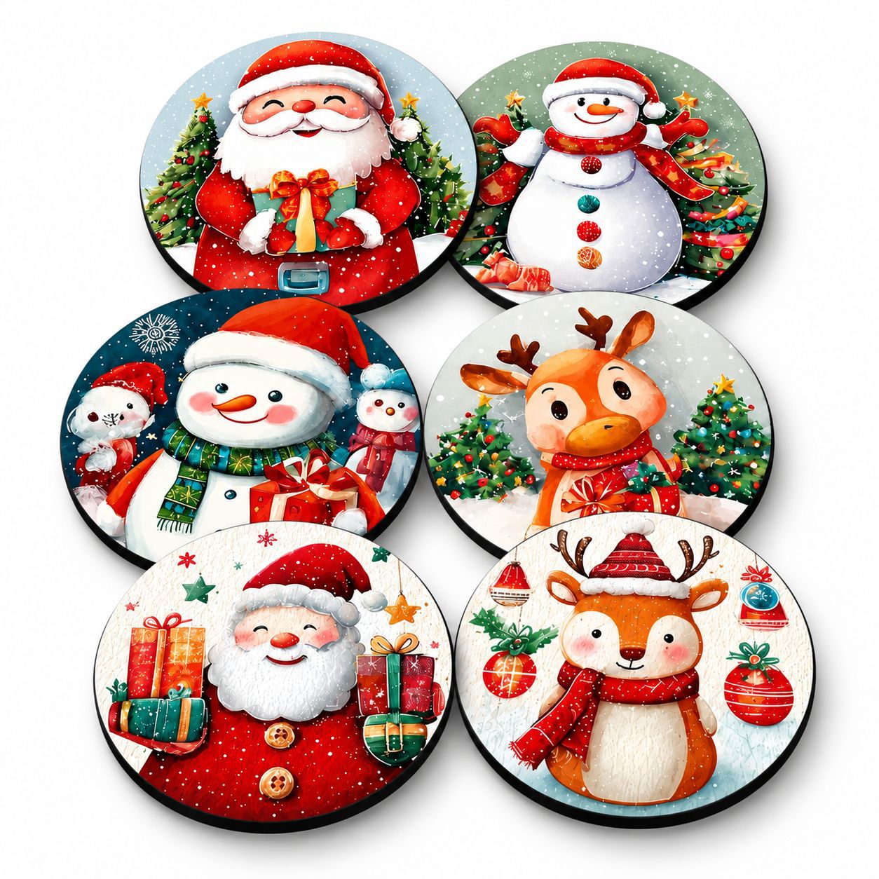 Santa Claus And Snowman Wooden Drink Coaster Craft Decorations