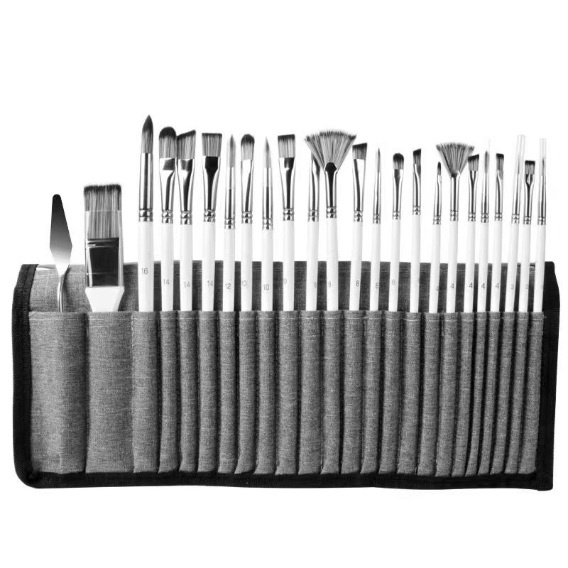 24-piece Oil Painting Brush Set In A Canvas Bag