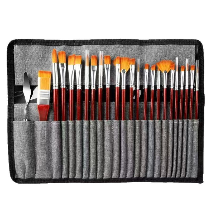 24-piece Oil Painting Brush Set In A Canvas Bag