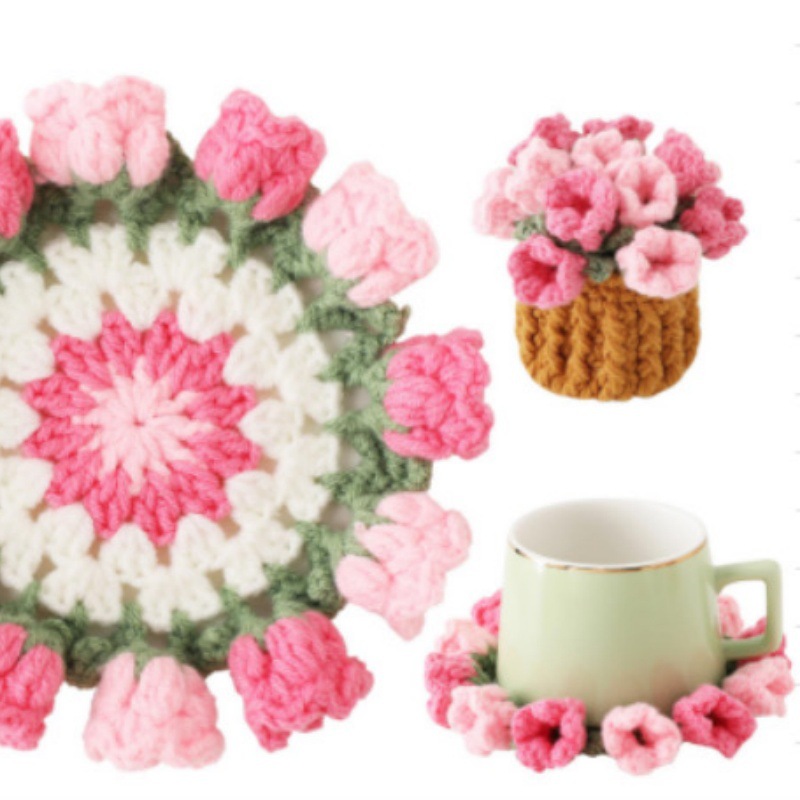 Handmade Crocheted Rose Coaster Tabletop Decoration
