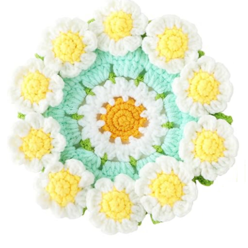Handmade Crocheted Rose Coaster Tabletop Decoration