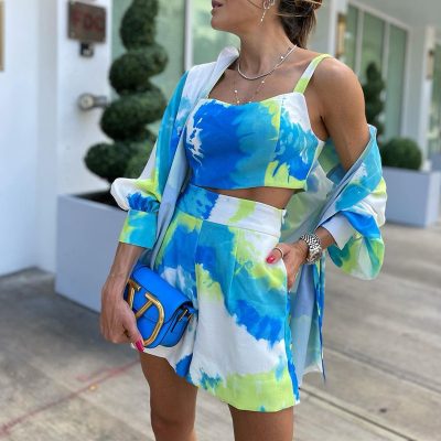 Women's Casual Color Tie-dye Printed Three-piece Set