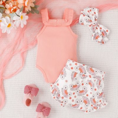 Infant Toddler Romper Rainbow Printing Shorts Two-piece Suit