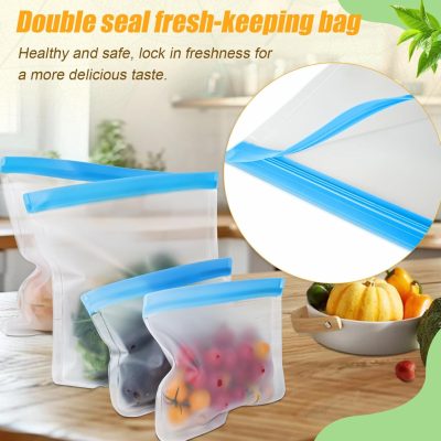 Reusable Silicone Food Storage Bags, Leakproof Dishwasher Safe, Freezer & Lunch Bags