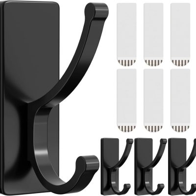 4 Pack Black Adhesive Wall Hooks With Strips No Residue Heavy Duty Sticky Towel Hooks Easy Remove Home Storage Organizer